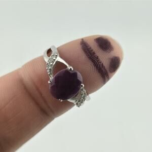 Sterling Silver 925 Oval Ruby Ring CZ Accents Size 7.75 Vintage Style